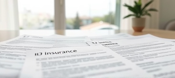 insurance documentation for wind damage, precise, spread out on a desktop, photorealistic, indoors with a window showing a windy scene outside, highly detailed, papers slightly fluttering, clear text and crisp edges, neutral white and gray, indoor lighting, shot with a macro lens.